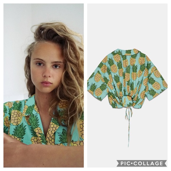 NWT Zara Pineapple Print Crop Top - Picture 2 of 3